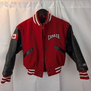 Lamasz sport Canada Varsity Leather Red Jacket 90s Vintage Size S in VGUC